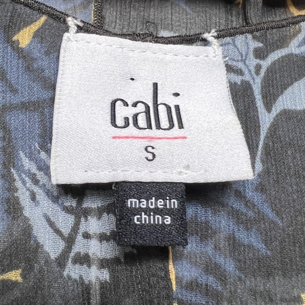 Cabi Navy Floral Leaf Print V Neck Sleeveless Sheer Tunic Tank Top Womens Size S - Picture 7 of 8
